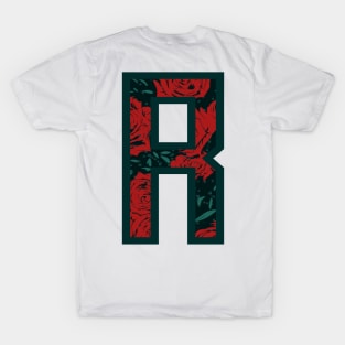 Modern Rose Floral Initial Name Alphabet - LetterR T-Shirt